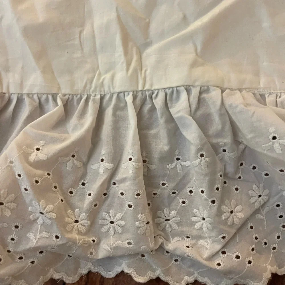 Vintage Precious Moments Handmade Cross stitched Baby Blanket w/ Eyelet Ruffle
